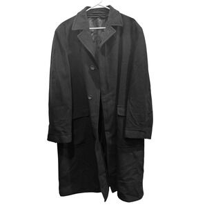 Vintage 1950‎ Alligator Wool Blend Overcoat Black Long Trench Coat Winter Large